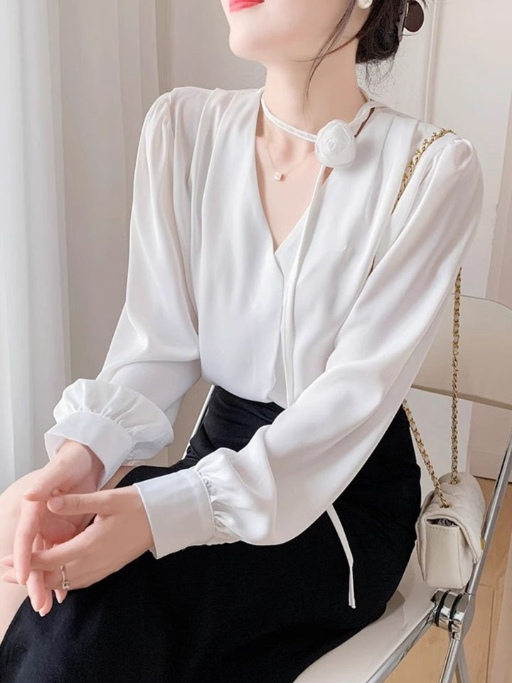 Gentle Style Rose Halter Neck Chiffon Shirt