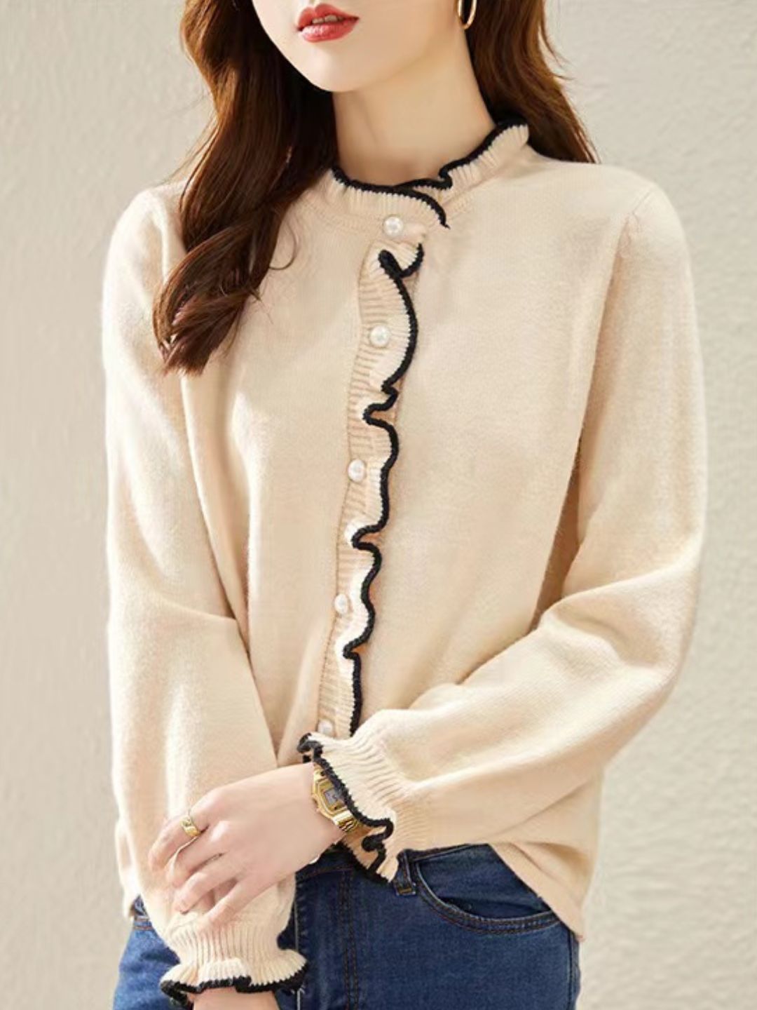 Elegant Solid Color Knitted Cardigan - Blue