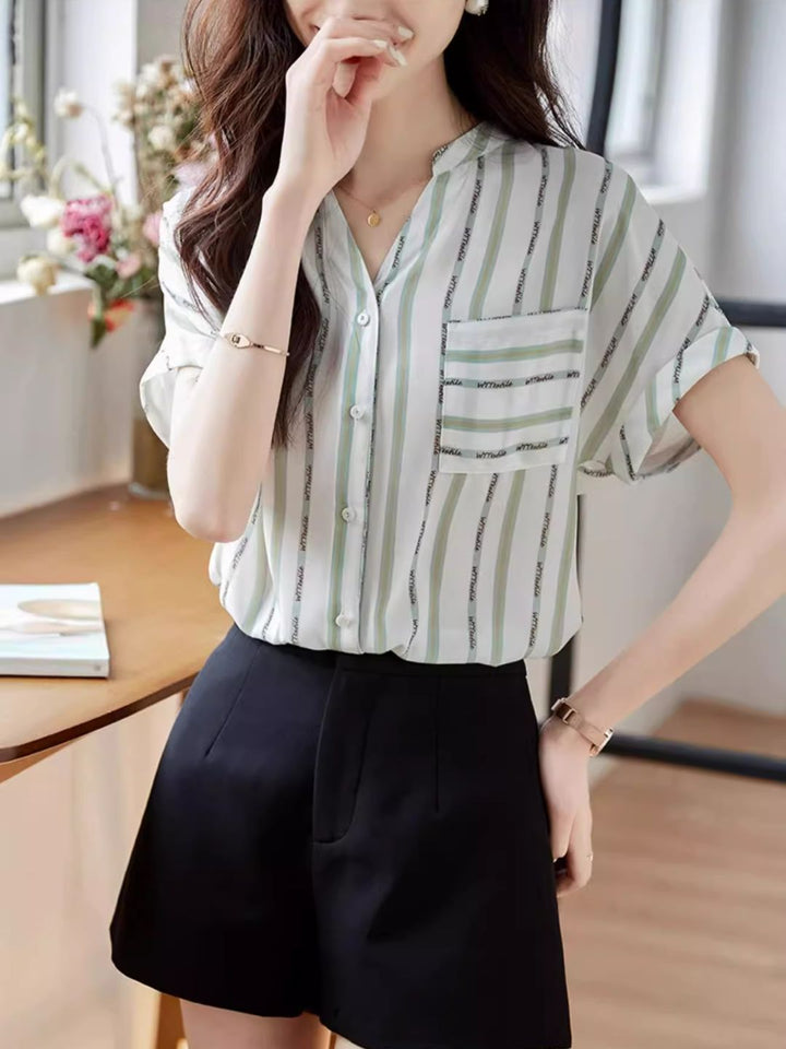 V-neck Versatile Striped Shirt