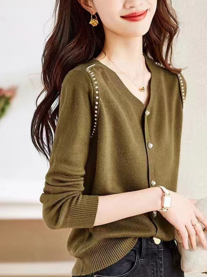 Loose V-Neck Button Knitted Top