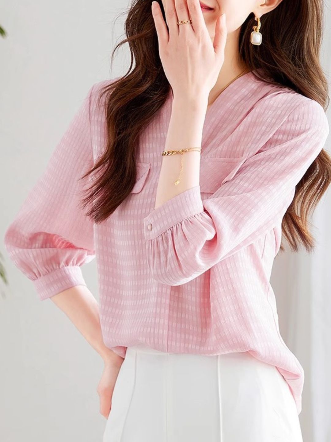V-neck Chiffon Shirt Pink