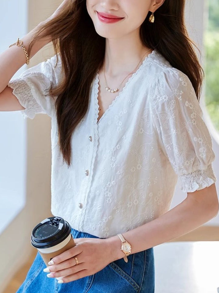 Versatile Lace V-Neck Shirt Top