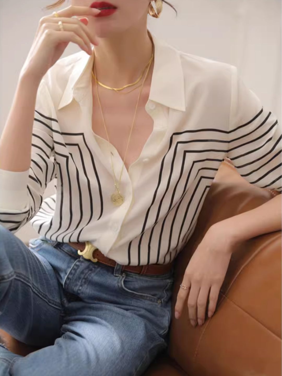Temperament Striped Shirt Long Sleeve Top