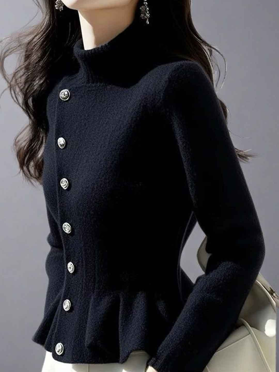 Slim Turtleneck Solid Color Pullover Knitted Top