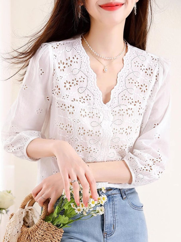Exquisite Hollow Embroidery Loose Shirt