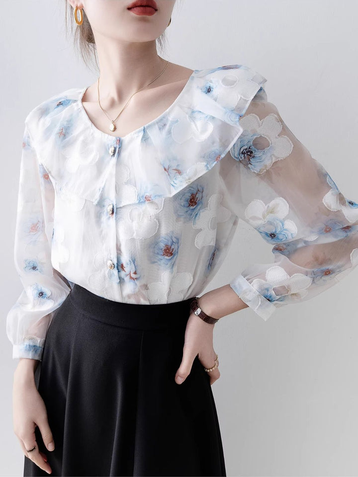 Round Neck Floral Long Sleeve Shirt