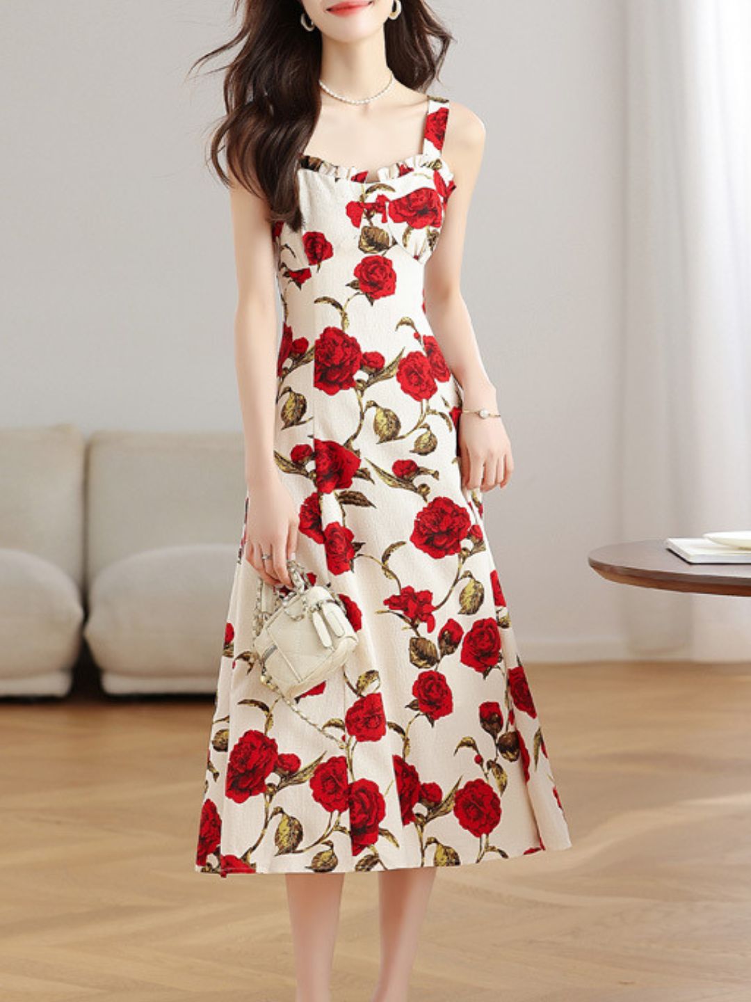 Red Rose Floral Sling Dress