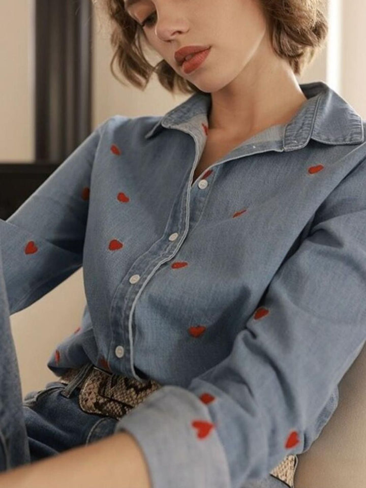 Love Lapel Long Sleeve Shirt