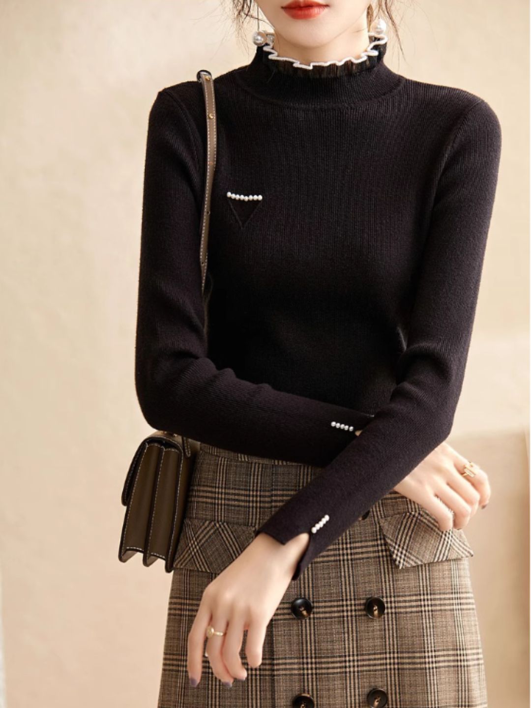 Solid Color Knitted Sweater - Red