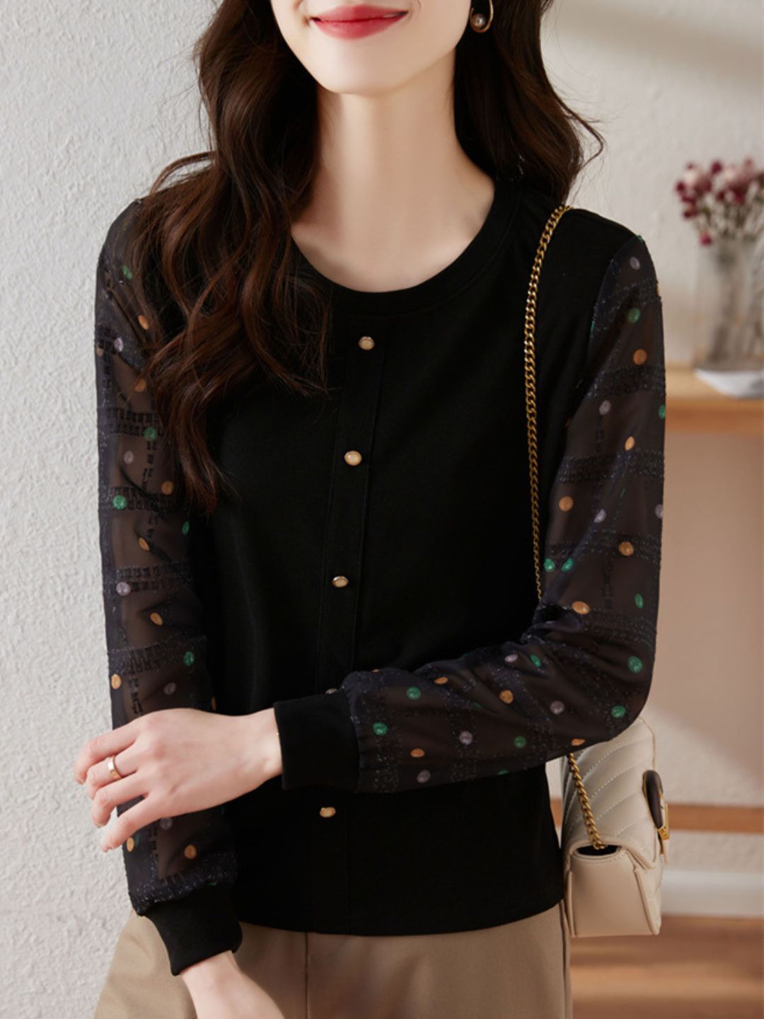 Polka Dot Long Sleeve Knit Top