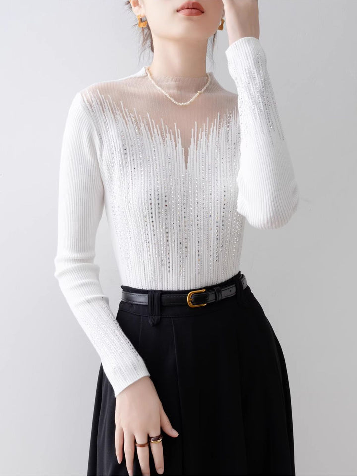 White Half Turtleneck Mesh Top