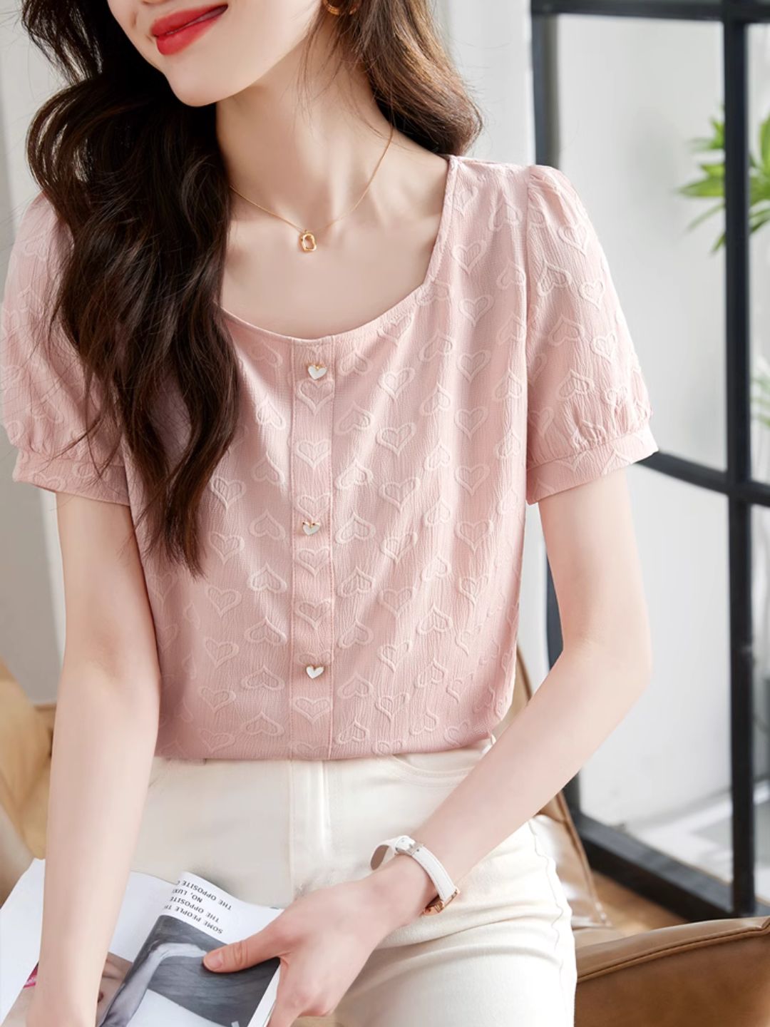 Heart Print Chiffon Shirt