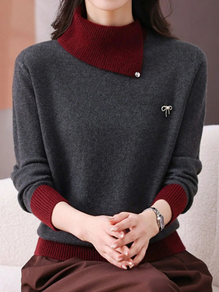 Classic Turtleneck Contrasted Panelled Knitted Sweater