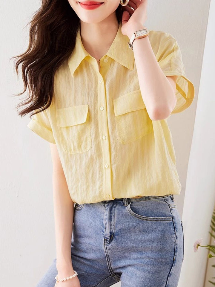 Retro Vertical Striped Short Sleeve Shirt