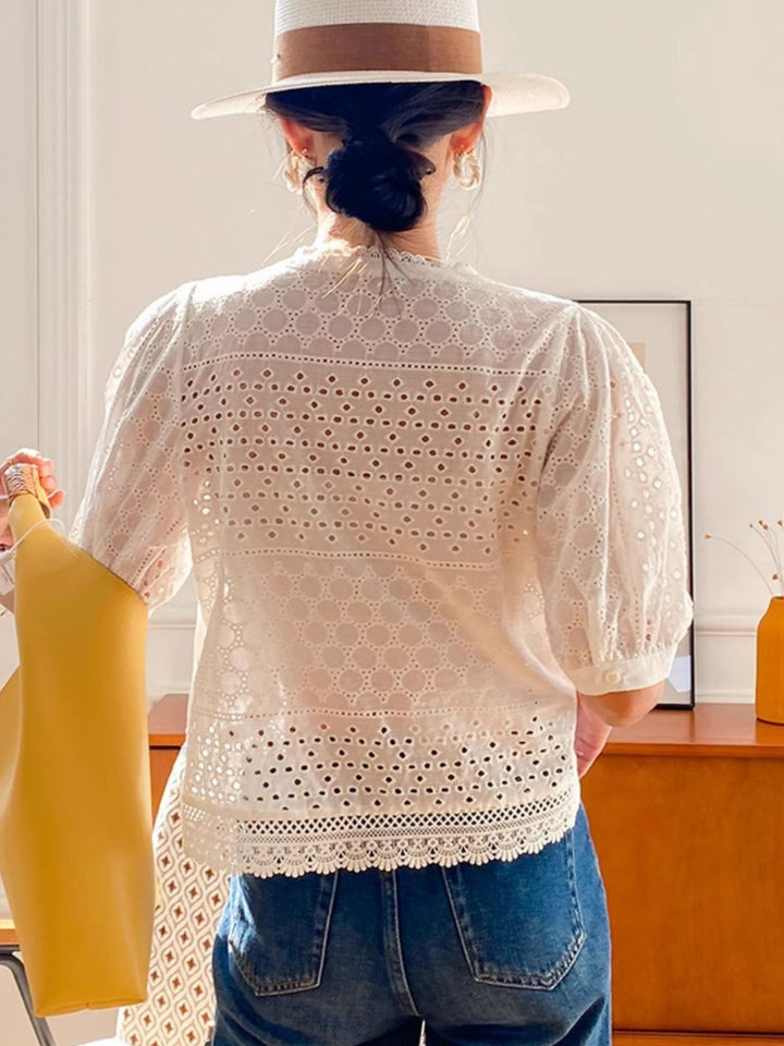 Lace Mid-Sleeve Elegant Hollow Shirt