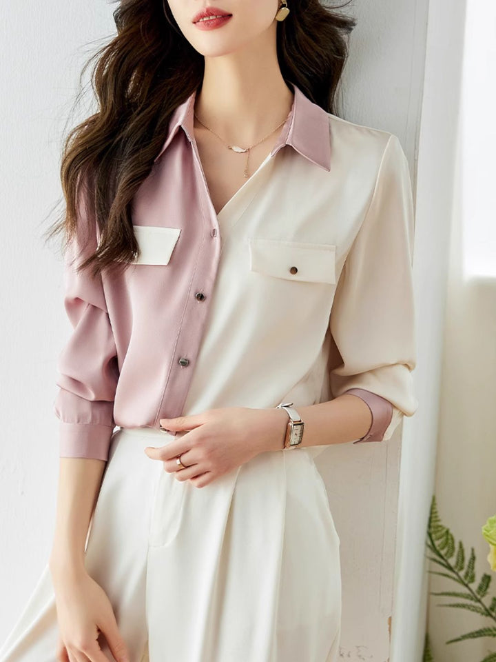 Versatile Contrast Color Shirt-Green