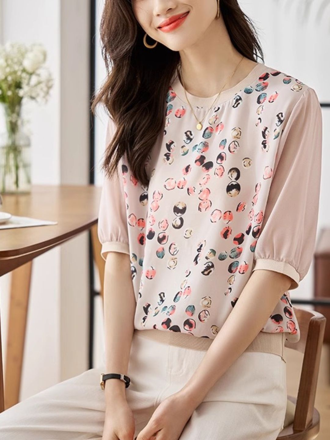 Crew Neck Printed Top