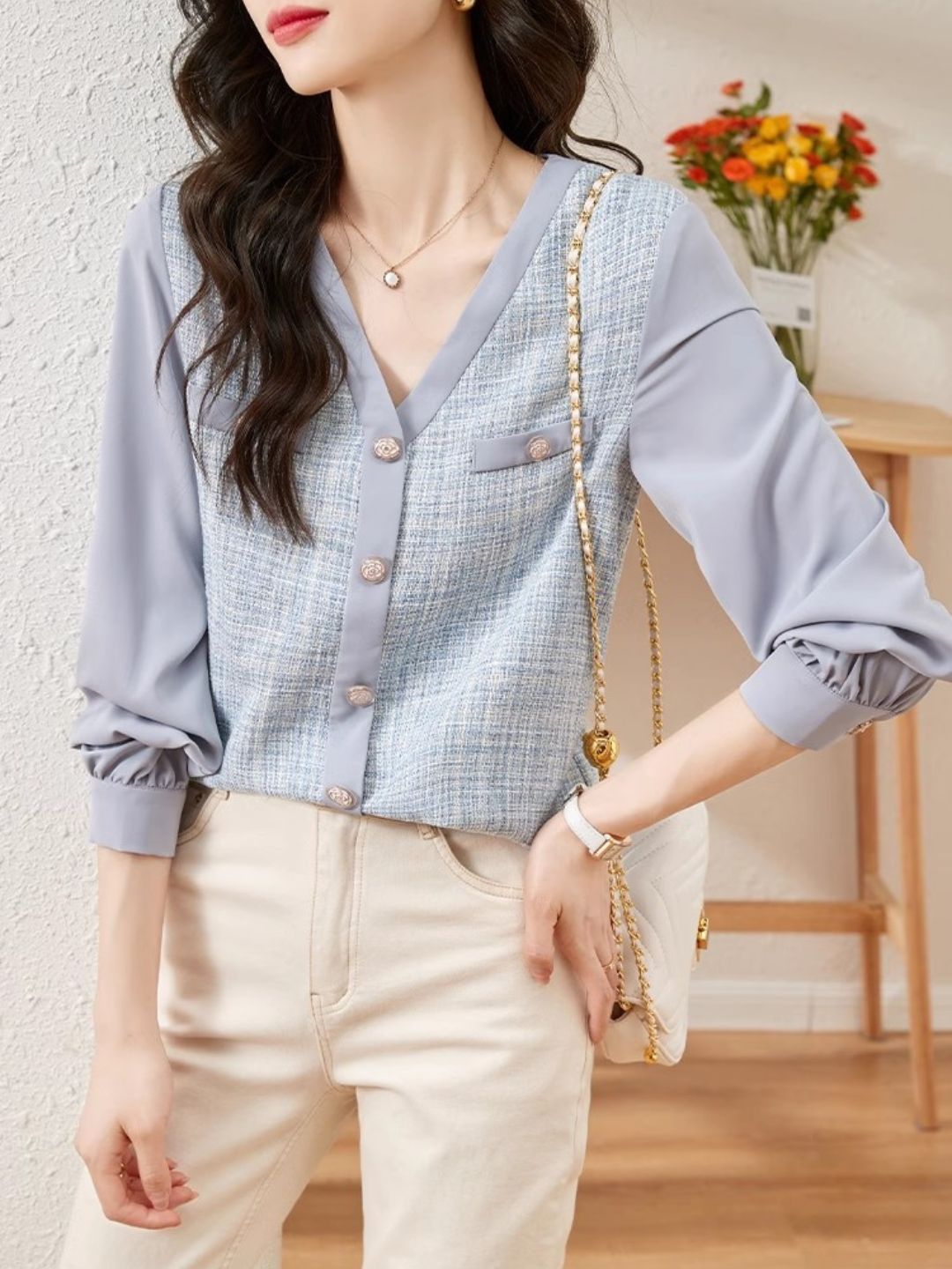 Slim Fit Long Sleeve Chiffon Shirt