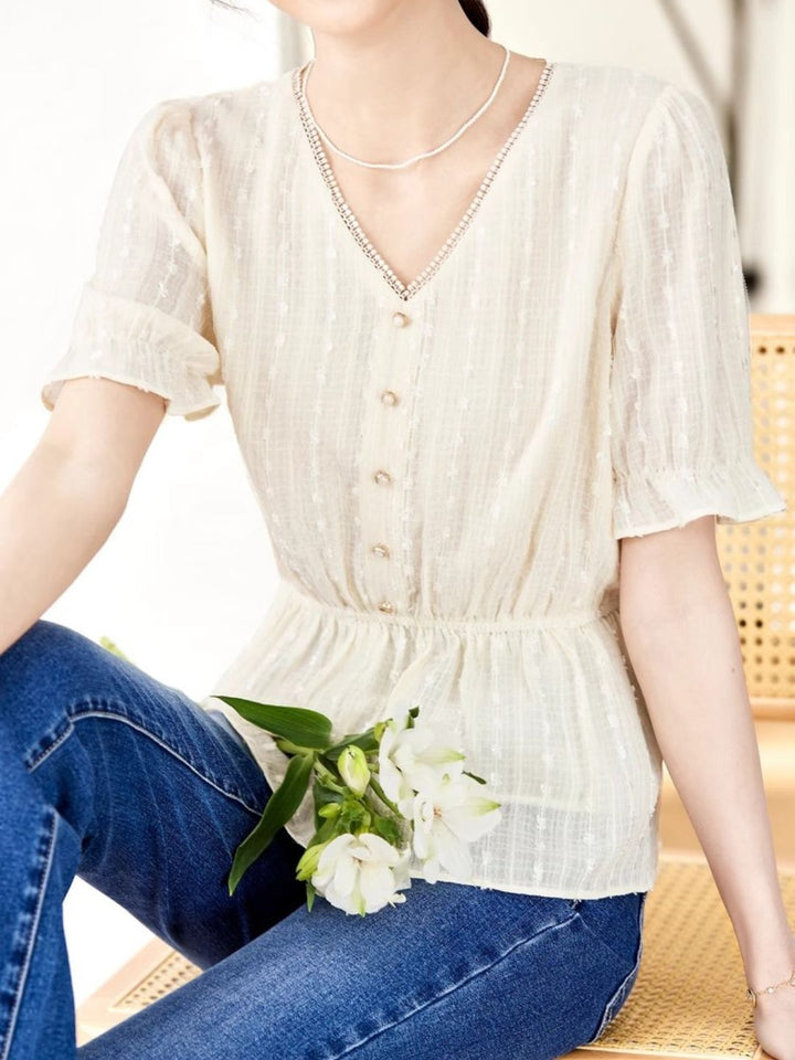 Loose Chiffon V-Neck Fashion Shirt -Purple