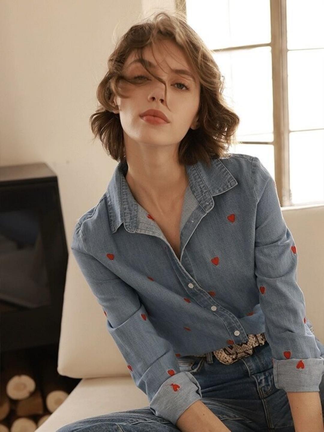 Love Lapel Long Sleeve Shirt