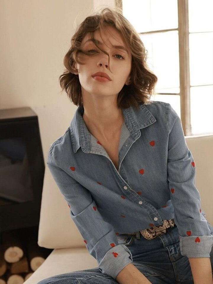 Love Lapel Long Sleeve Shirt