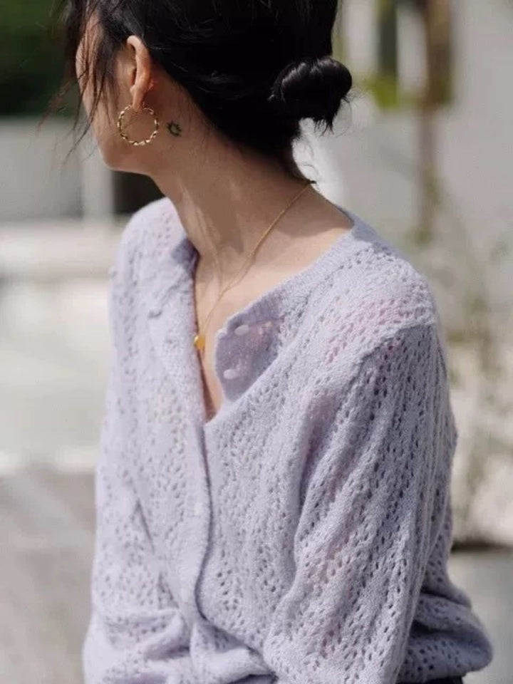 French Retro Hollow Sweater - Purple