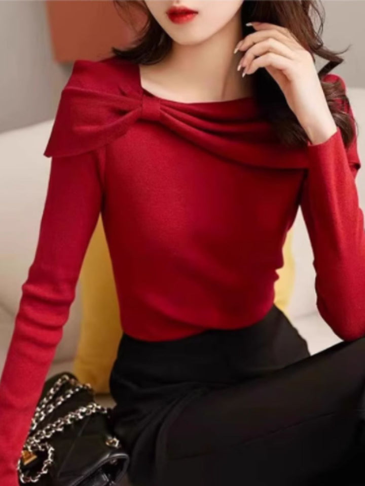 Bow Knitted Sweater - Blue