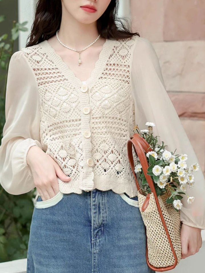 French V-neck Hollow Top