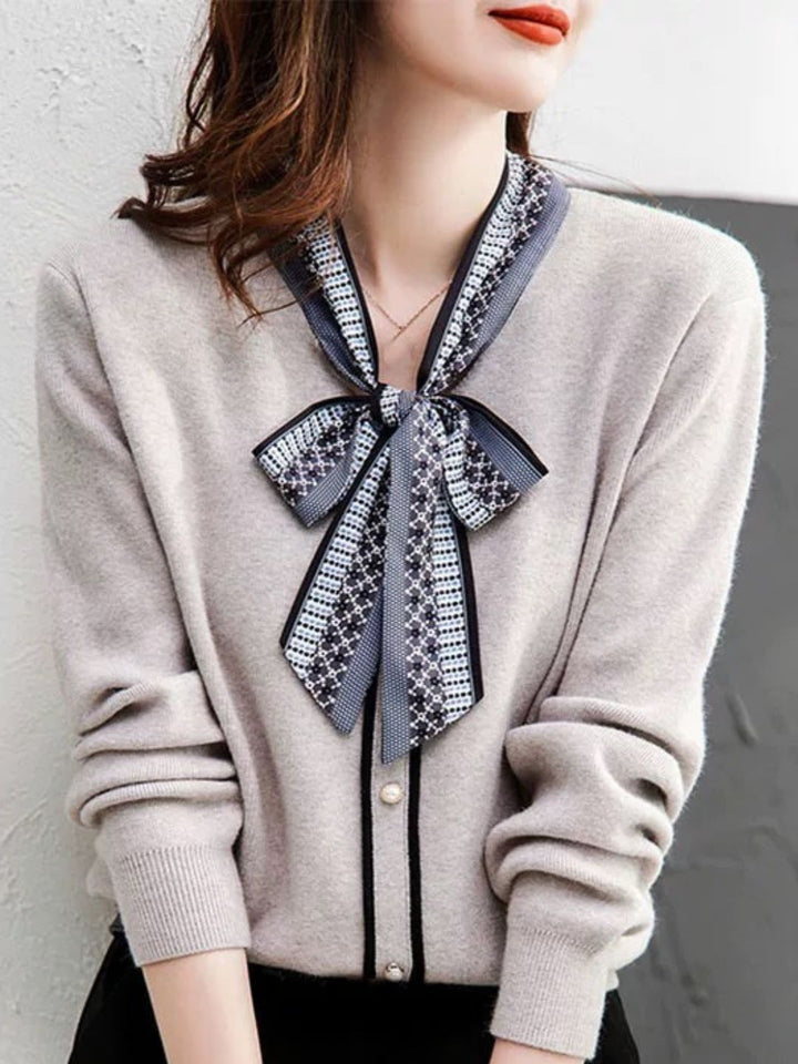 Bowknot Ribbon Knit Sweater Spliced Top