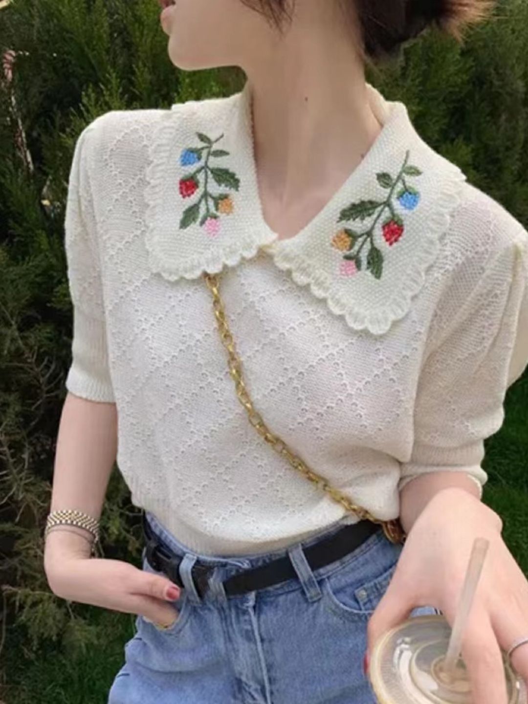 Embroidered Shirt - Half Sleeve - Apricot
