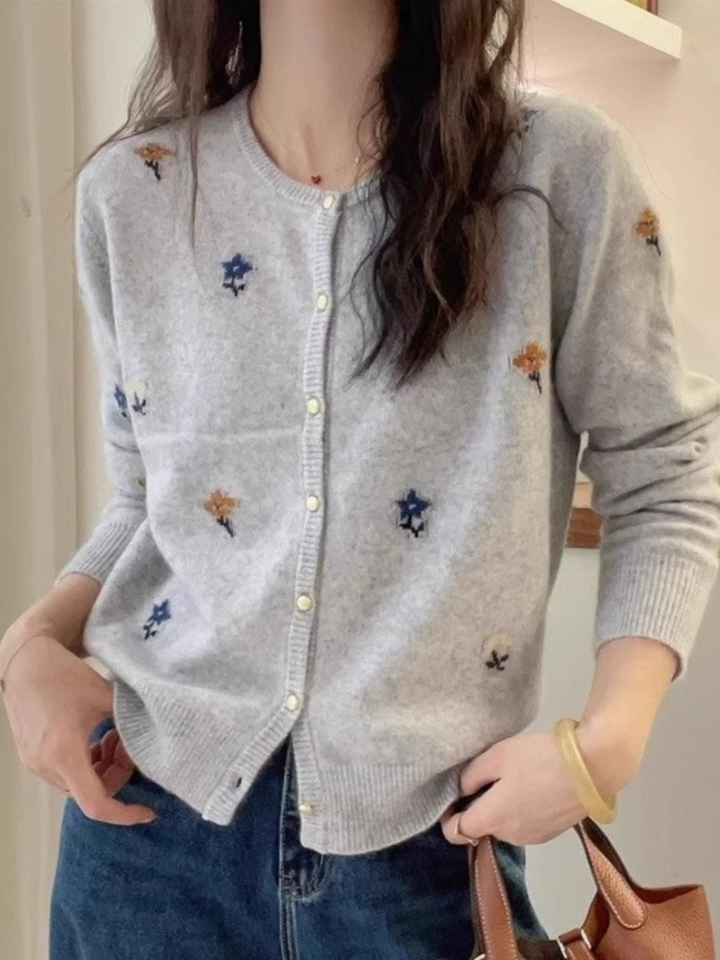 SimVintage Jacquard Design Knitted Cardigan - Grey