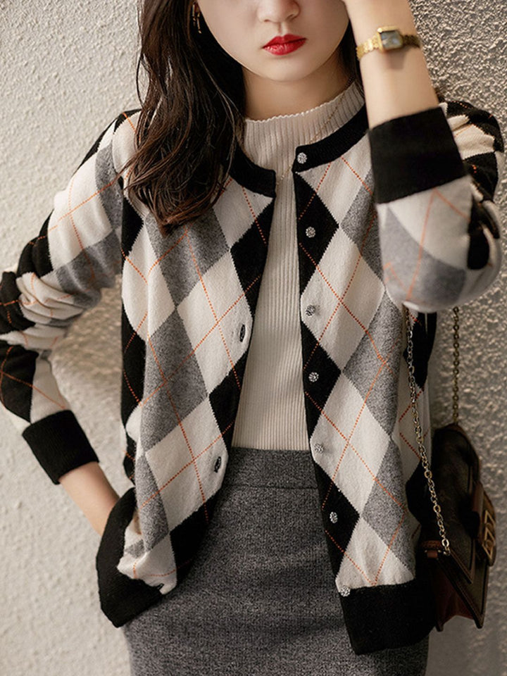 Retro Diamond Knitted Cardigan
