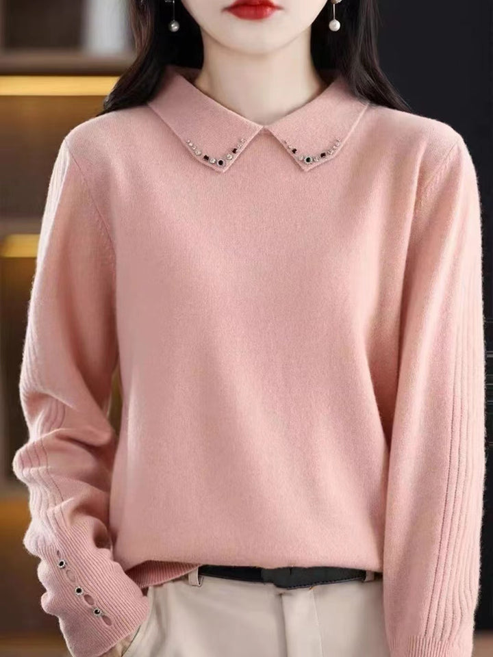 Lapel Beaded Button Sweater