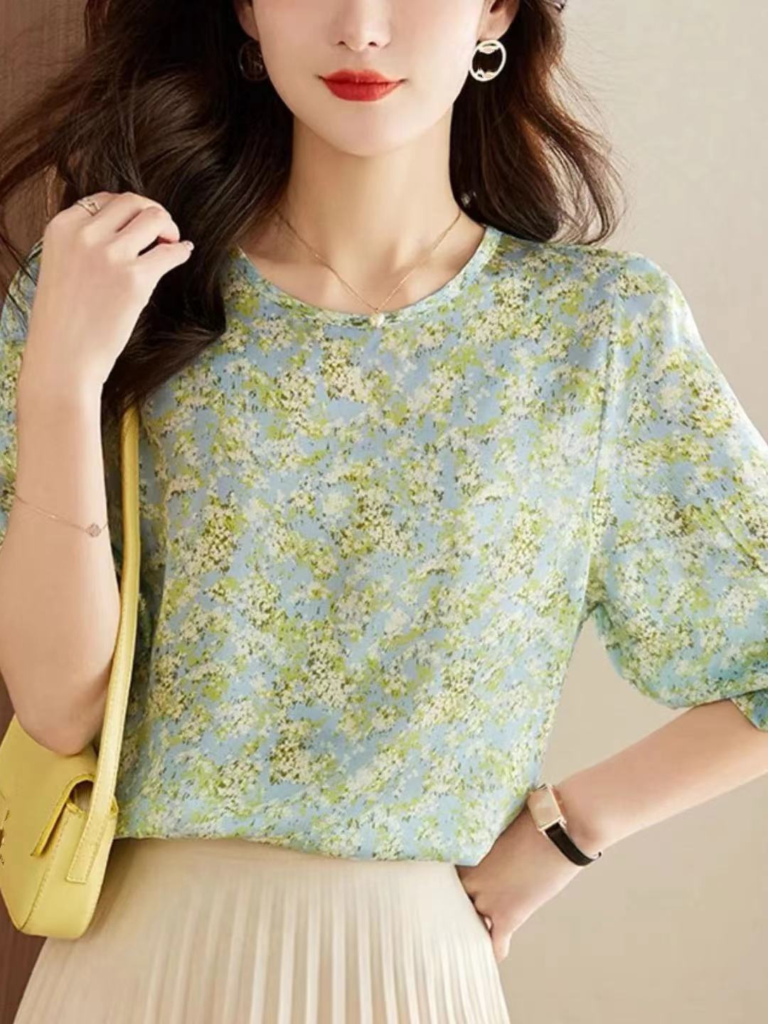 Floral Chiffon Shirt - Green