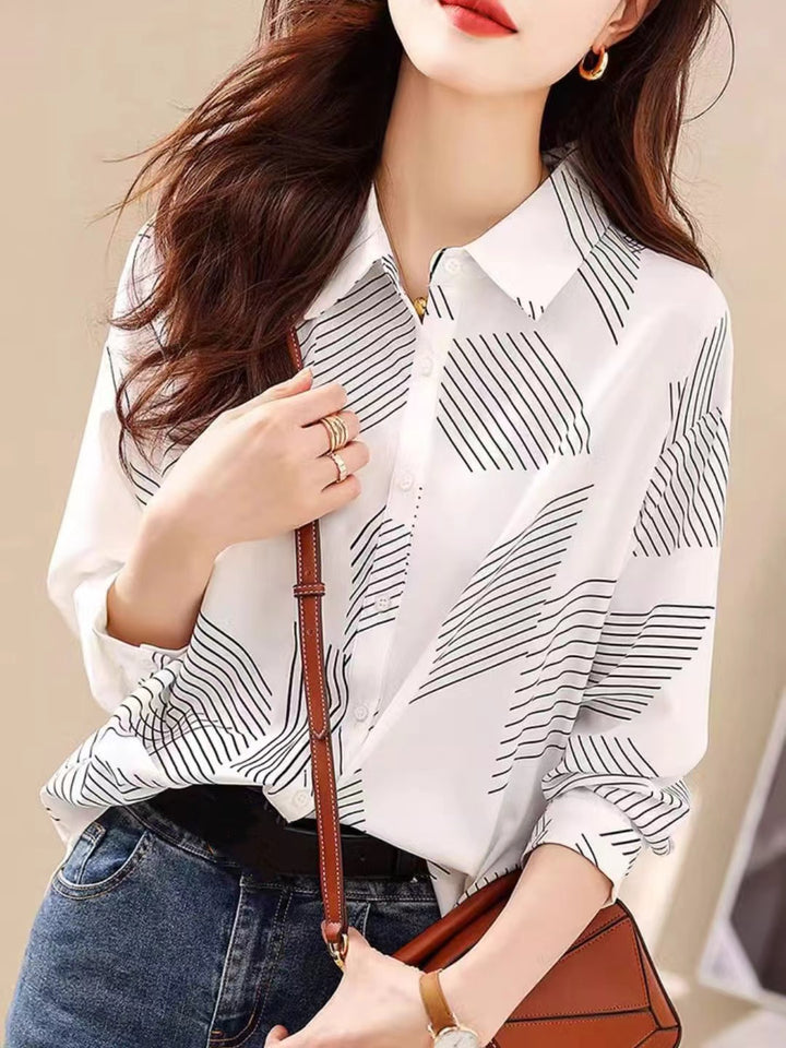 Geometric Stripe Print Lapel Shirt