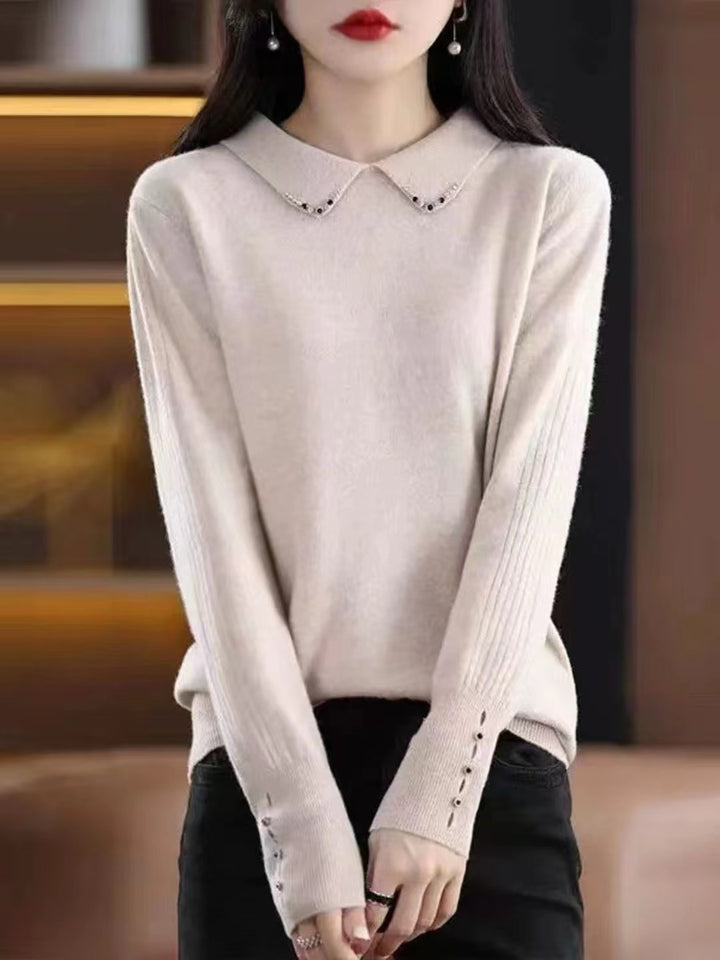 Lapel Beaded Button Sweater