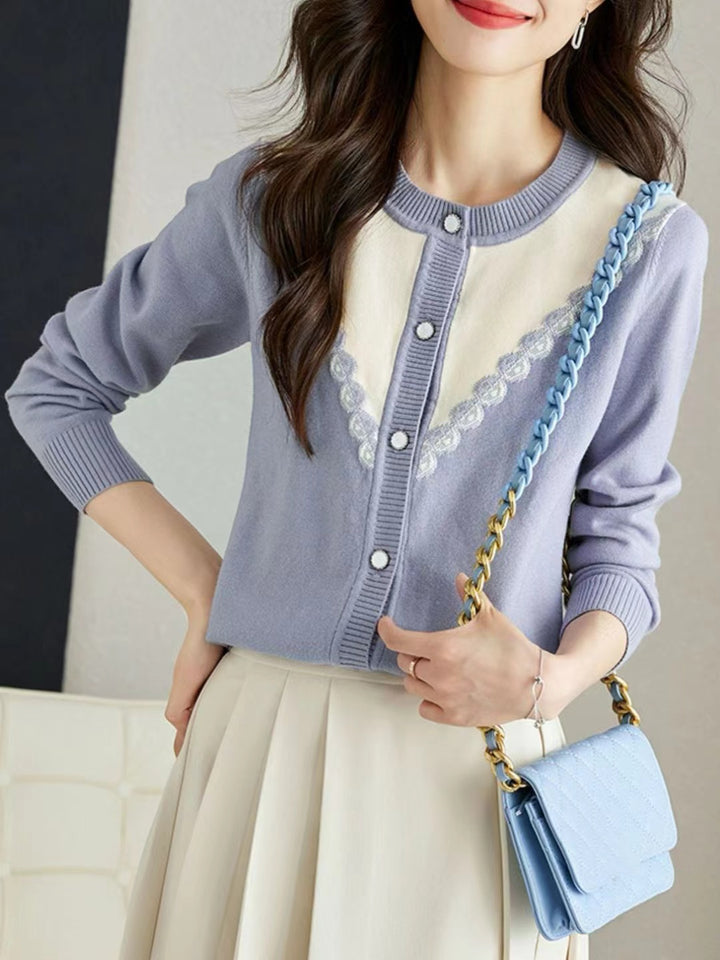 Contrast Color Cardigan - Blue