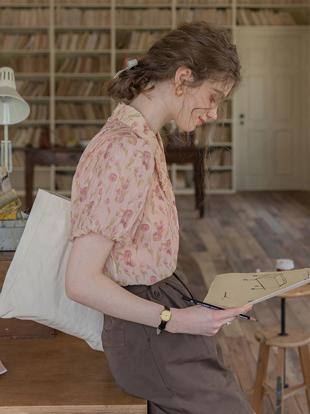 French Puff Sleeve Lapel Top