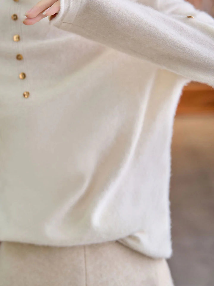 Vintage Buttoned Turtleneck Knitted Sweater - Blue