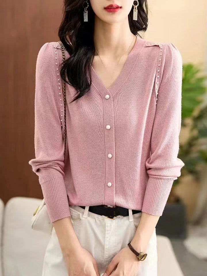 Loose V-Neck Button Knitted Top